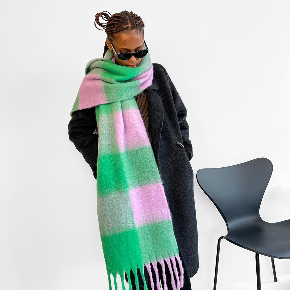 New Colored Mohair Scarf Fashion High-end Thickened Plaid Scarf Scarf Shawl