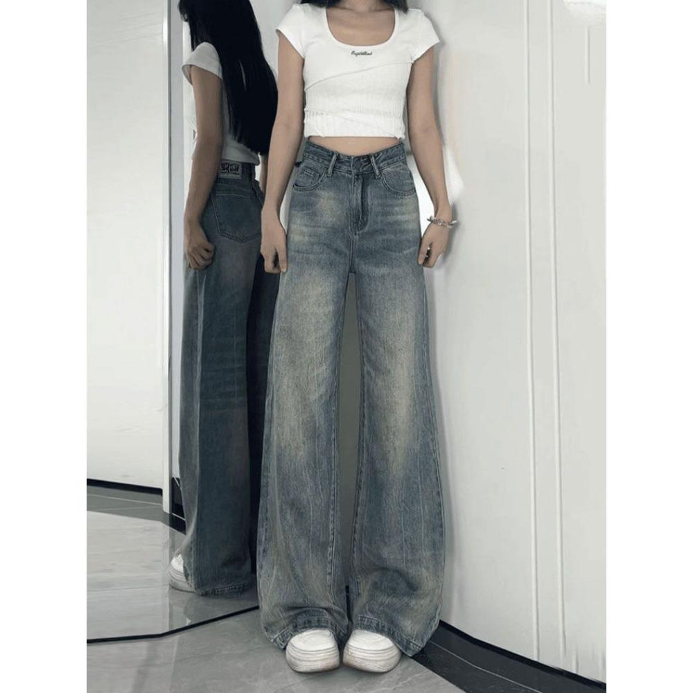 Retro Straight Jeans for Women In Summer New High-waist Loose Floor Wide-leg Pants