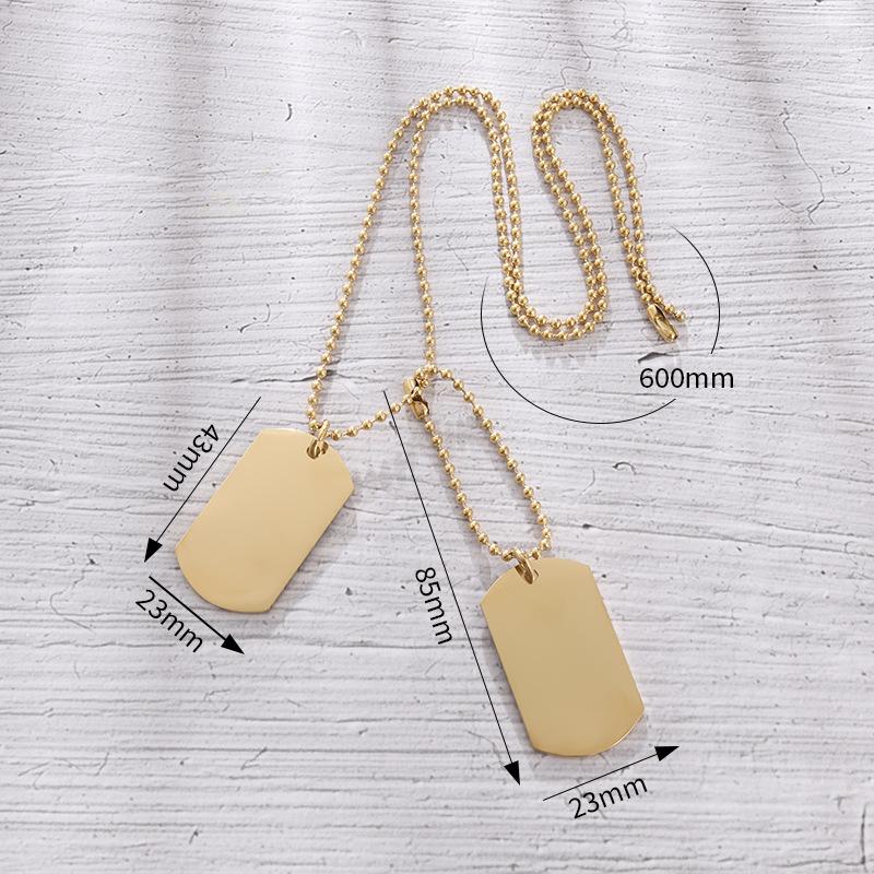 Stainless Steel Double Sided Polished Military Pendant Jewelry Personality Sweater Necklace