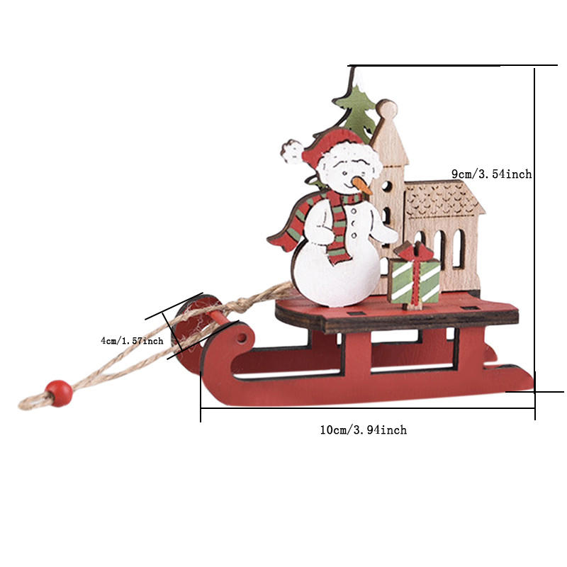Cute Christmas Sledge Shape Ornaments DIY Wooden Santa Snowman Desktop Decor Holiday Xmas Tree Assembled Wood The Assembly Decoration