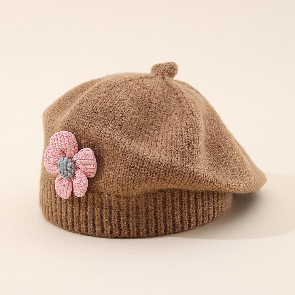 Autumn & Winter Children's Wool Beret with 3D Flower Design