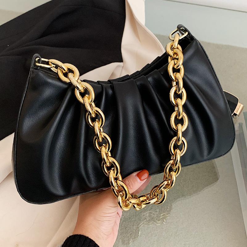 Fashion PU Leather Armpit Bag For Women Solid Color Metal Chain Shoulder Messenger Handbags Female Travel Fashion Hand Bag
