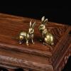 1Pair Lucky Rabbit Statue Ornaments Antique Copper Zodiac Vintage Solid Brass Animal Miniature Figurine Tea Pet Desk Decor