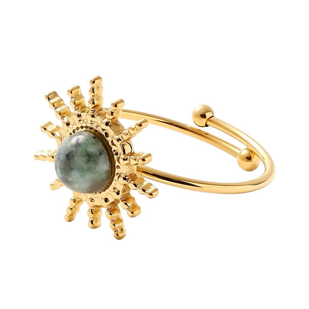 European-American Retro 18k Gold Plated Stainless Steel Gemstone Vintage Ring