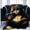 Interesting Mona Lisa pattern Flannel printed blanket suitable for all seasons suitable for living room office sofa and travel