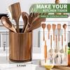 360° Rotating Cutlery Holder Wooden Storage Rack New Kitchen Utensil Holder  Countertop Use