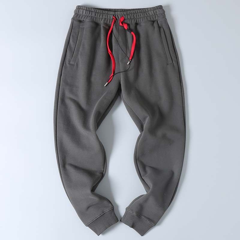 Export Factory Leftover Stock Terry Cotton Brushed Thickened Tapered Athleisure Pure Color Elastic Waist Ankle-Tied Sweatpants Men's Fashion