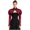 Women Victorian Gothic Bolero Shrug Floral Lace Trim Stand Collar Long Puff Sleeve Front Lacing Crop Cardigan Shawl for Vampire Cosplay Costume