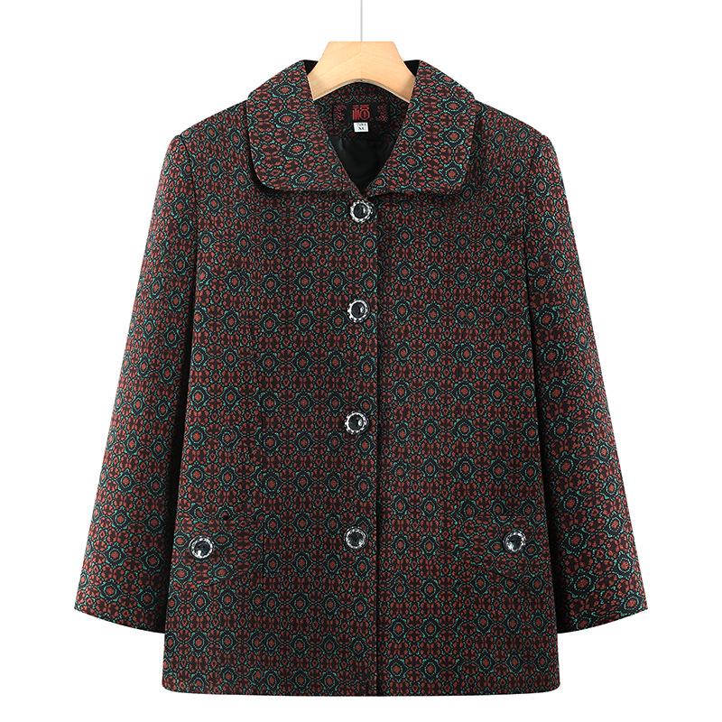 

Red Floral Long-Sleeved Jacket for Middle-Aged and Elderly Women, Plus Size, Slimming, Spring/Autumn, Warm and Stylish Top for Mothers XL (85-100 jin) зелёный