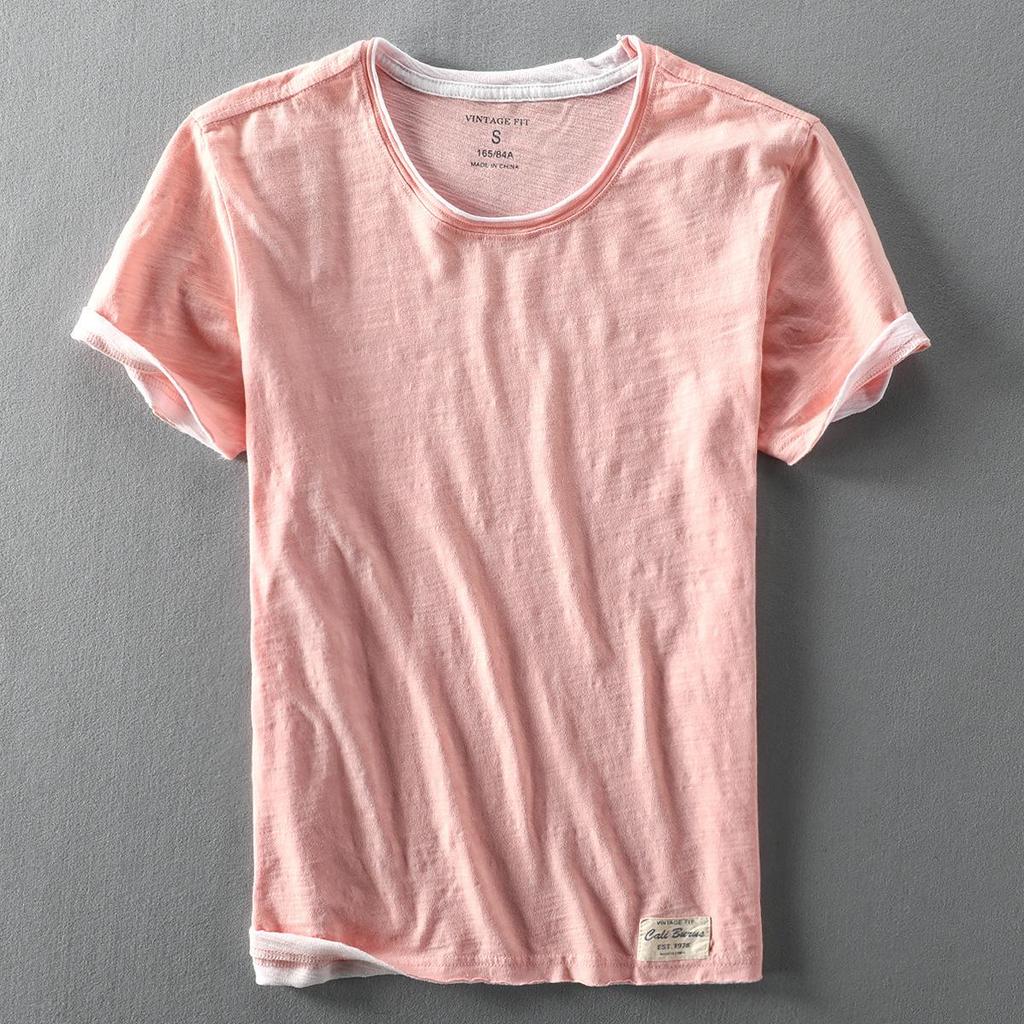 Men's Summer Casual Lightweight Washed Distressed Short-Sleeve T-Shirt Youth Crew Neck Pullover Base Layer