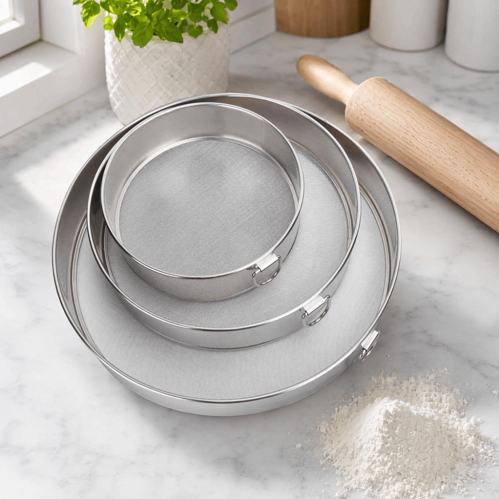 3pcs Fine Mesh Stainless Steel Flour Sifter French Pastry Baking Mold Home Kitchen