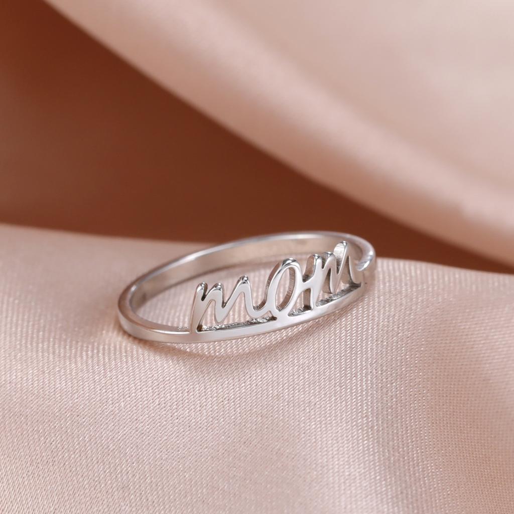 Letter Mom Ring Women's Stainless Steel Minimalist Finger Rings Jewelry Mother's Day Gift