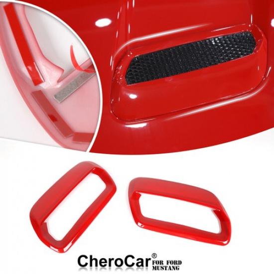 For 2018  Ford Mustang Hood Engine Air Vent Outlet Trim Cover Decor Red ABS
