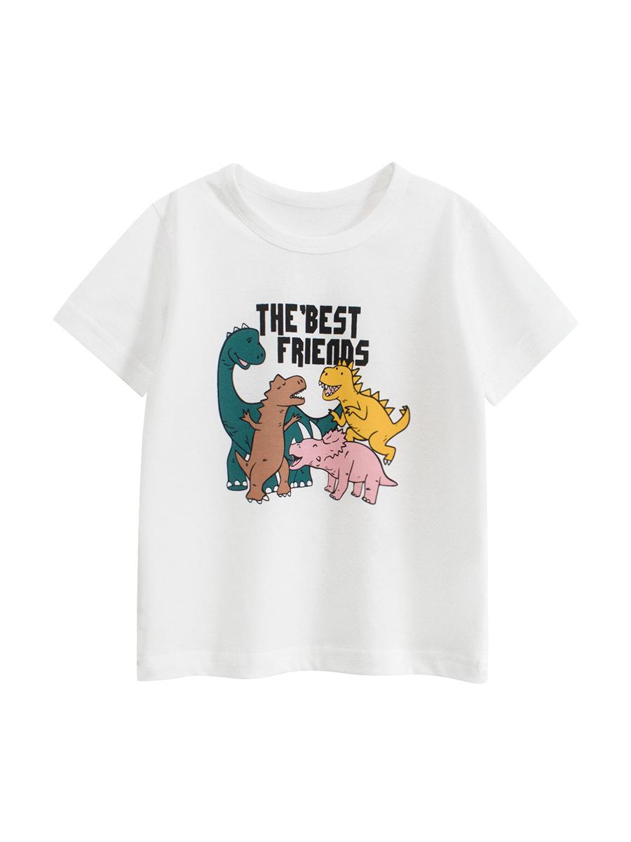 27kids Korean Style Cartoon Dinosaur T-shirt - Summer Short-Sleeve for Boys 100 cm