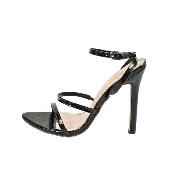 Ladies Round Head One-Word Strap Crossed Ankle Strap Stiletto Sandals Gorgeous Party Black Heels