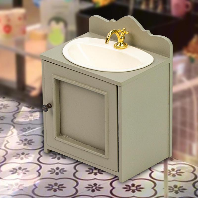 Dollhouse Bathroom Cabinet Miniature Furniture Model Classic Simulation 14.5x8x11cm Ornament Scene Decor Pretend Toy for 1/12