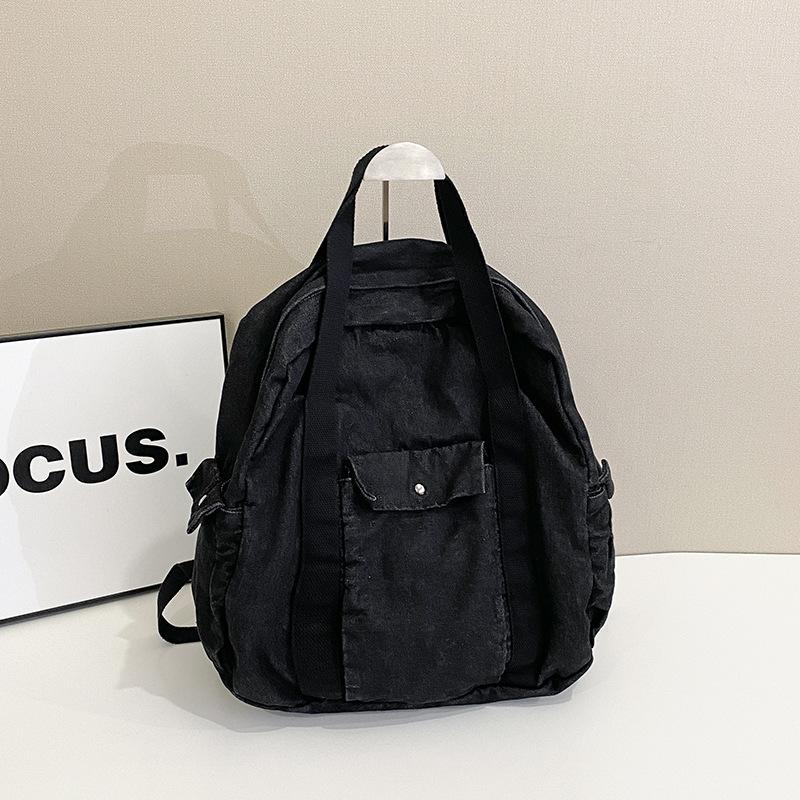 Denim Canvas Schoolbag Male and Female College Students Junior High School Backpack Portable Washed Leisure Travel Backpack