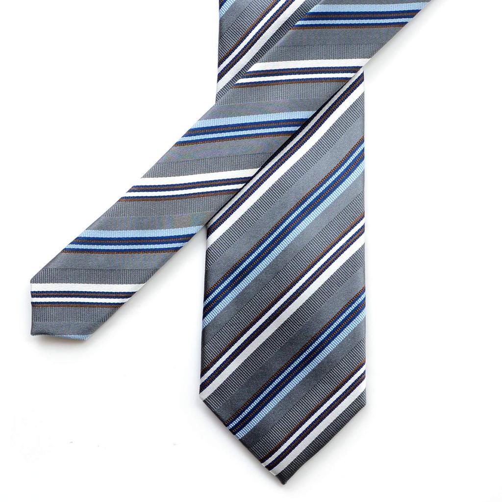 [Michiko London] Brand Necktie, 100% Silk, Jacquard Weave, Stripe (Pattern A: Gray)