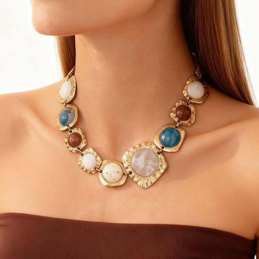 Bohemian Handmade Resin Stones Bracelets for Women Punk Vintage Metal Gold Plated Irregular Bracelet Daily Wear Party Jewelry