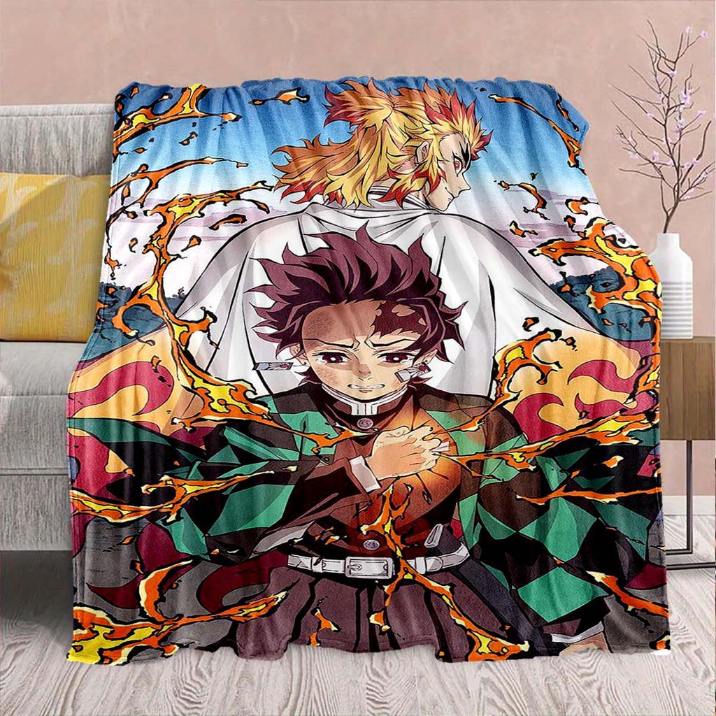 Demon Slayer Anime Flannel Blanket - Soft Warm Perfect for Sofa, Bedding Camping Travel Office Home Decor -QJY