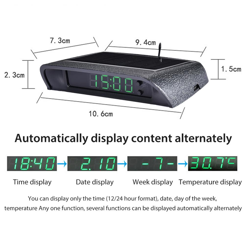 Portable Solar Car Digital LCD Clock & Temperature Display Auto Dashboard Clocks Backlight Electronic Screen Temperature Clock зеленый свет