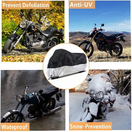 Motorcycle Covers, Outdoor Waterproof Motorbike Covers with Lock-Holes & Storage Bag, Fits Up To 96.5" Motorcycles