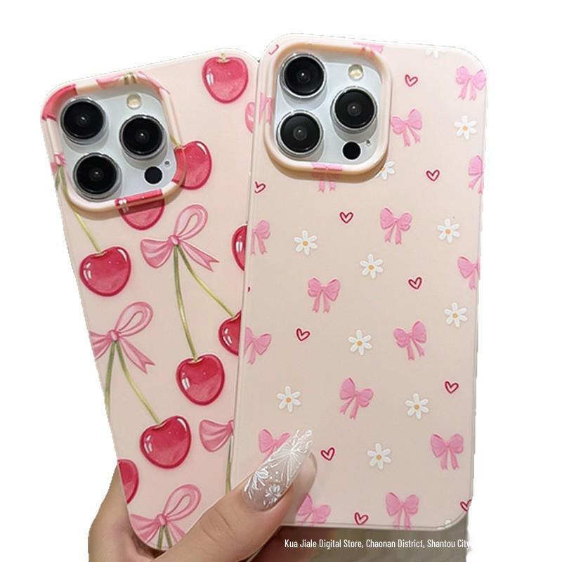 Pink Bow Cherry Full-Screen Phone Case for iPhone 11/12/13/14/15/16/17 PROMAX
