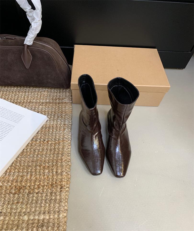 

Thick Heel Retro Knight Boots Women s Boots Autumn and Winter 2025 New Round Head Skinny Versatile Pile Boots Medium Boots 39 темно-коричневого