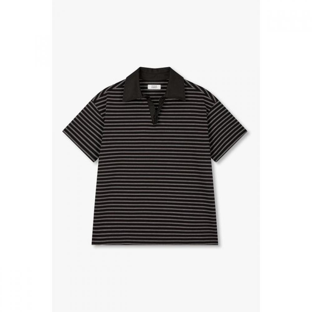 STudio Tomboy ShorT Sleeve T shirT shirT Collar paTch sTripe  9106222223ar 