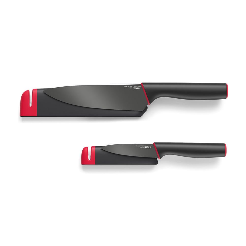 Joseph Joseph Coltello da cucina Slice Sharpen Knife Set di 2 coltelli da cucina 10146 & (Chef e coltello) Nero rosso