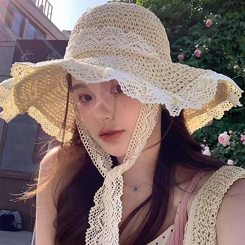 Women Sun Hat Wide Large Brim Beach Hats Summer Straw Hat Foldable Sun Hat Women'S Hat  Holiday Beach Uv Protection Cap