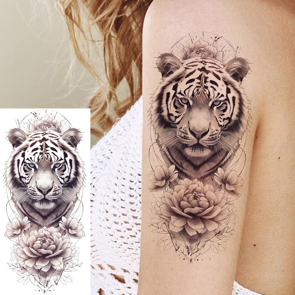 1 Sheet Bravery Tiger Temporary Tattoos For Men Adults Women Waterproof Fake Tattoo Sticker Disposable Washable Tatoo Decoration