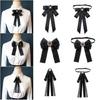 Women Ribbon Bowtie Brooch Pretied Crystal Jewelry Necktie Bowknot Jabot Collar