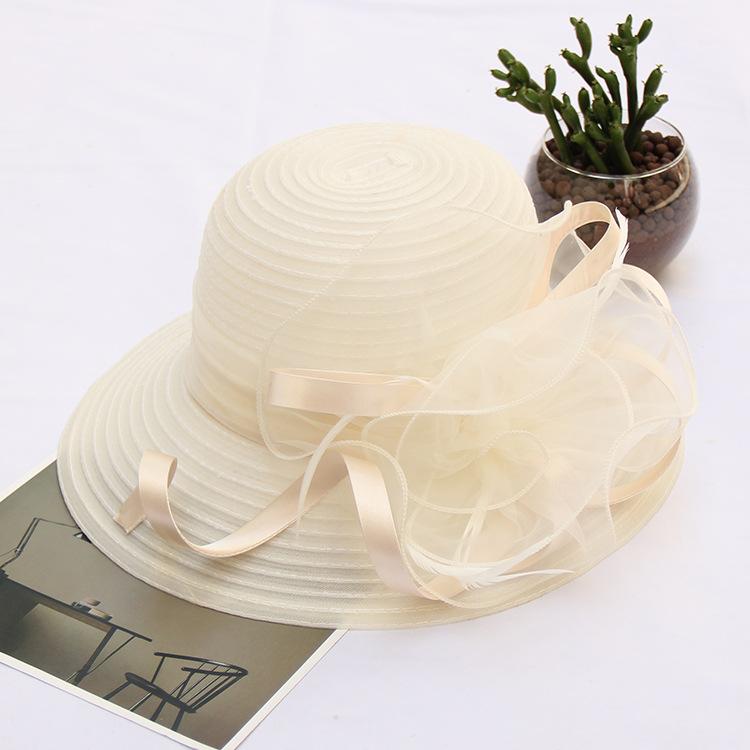 Summer Organza Fashion Hat Women'S Temperament Flower Seaside Sun Protection Sun Hat Foldable Sun Hat