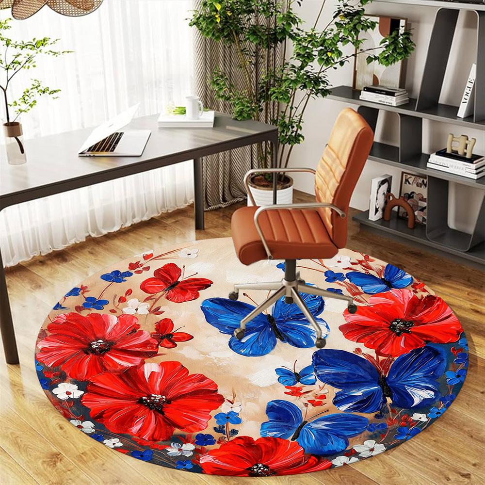 1PC butterfly flower Office Round Area Rug, Under Office Chairs Bedroom Living Room Home Decor, Carpet for Office -1110006