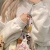 Ladies Cartoon Pattern Grey Hoodies College Style Loose Round Neck Female Hoodie Autumn Casual Women's Long Sleeved Tops