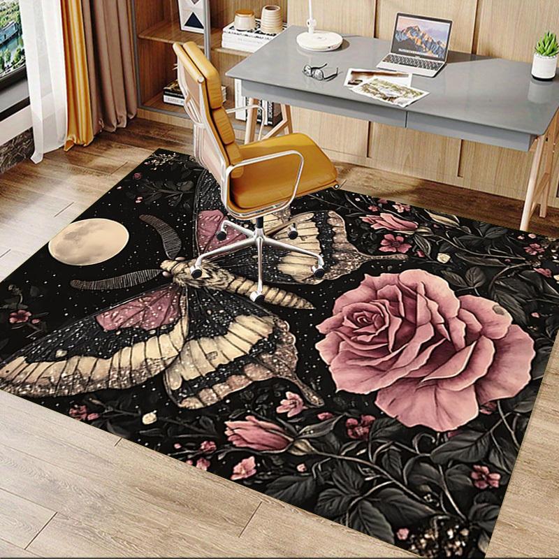 1pc Butterfly Rose Carpet Anti Slip Polyester Floor Mat for office.Bedroom
