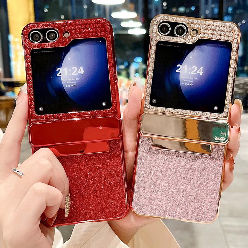 Shiny Rhinestone Glitter Galvanized Hinged Phone Case For Samsung Z Flip 7 FE Galaxy Z Flip 6 5 4 Slim Bling Protection Cover