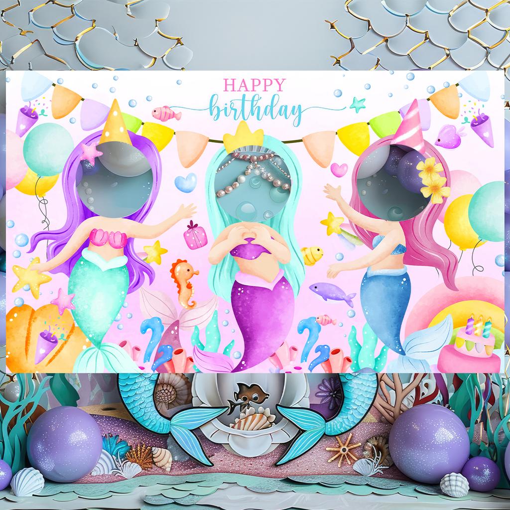 Mermaid Theme Birthday Party Photography Backdrop Mermaid Birthday Background Cake Table Girls Birthday Decorations Baby Shower