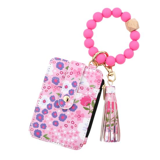 

Женский кошелек-кошелек с запястьем, держатель карт в стиле бохо, кошелек с цветочным принтом, бисерный брелок с кисточкой для ежедневных выходов в отпуск