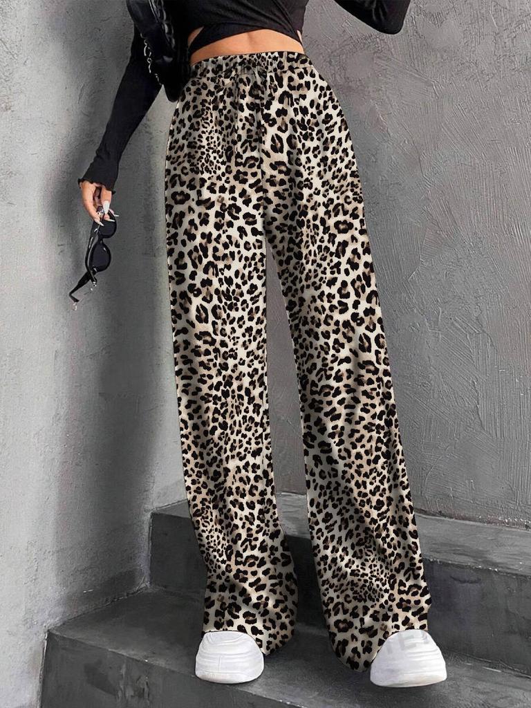2026 Autumn/Winter Women's Solid Color Wide-Leg Pants: High Waist Drawstring with Elastic Waist for Casual Wear