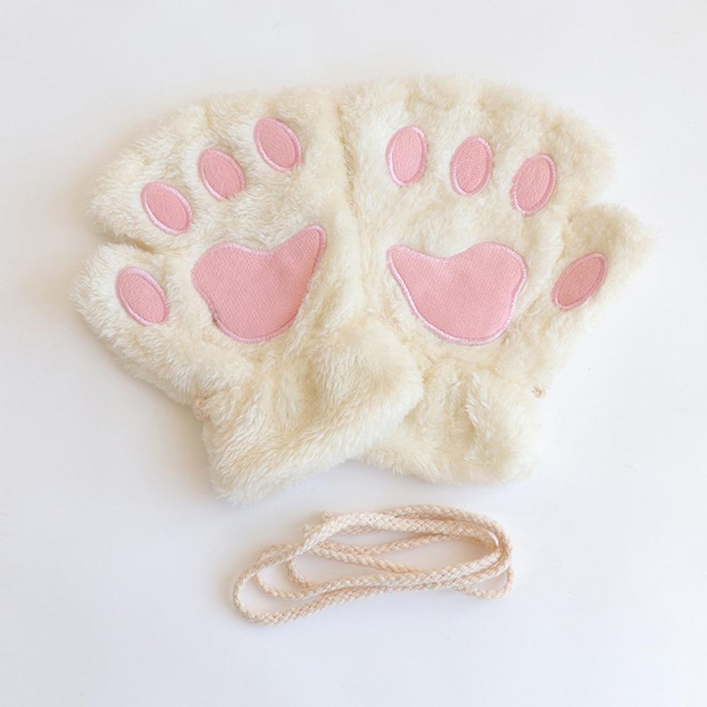 Cute Plush Cat Paw Gloves Thickened Fleece Warm Winterproof Half-finger Gloves Comfortable Soft Fabric Gloves for Adults Children