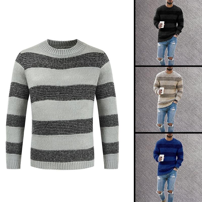 Herren-Pullover mit Rundhalsausschnitt, langärmelig, grobes Zopfmuster