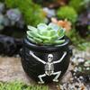 Spiderwebs Cauldron Plant Pot, Halloween Resins Skull Planter for Mini Succulents, Small Decorative Container for Desk Shelf and Windowsill Styling