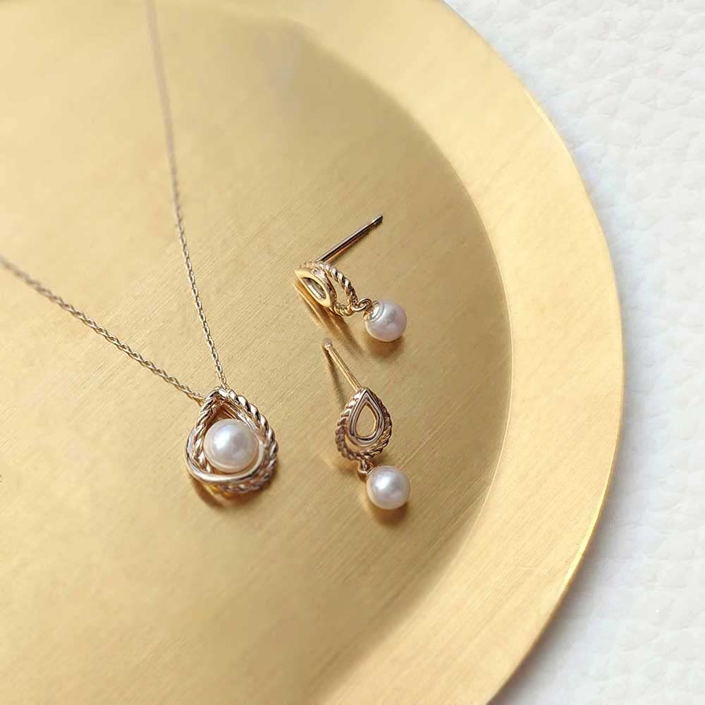 Wisp K10 Yellow Gold Earrings with Akoya Pearls [WISP] (3.5-4mm) (FPRWP22758)