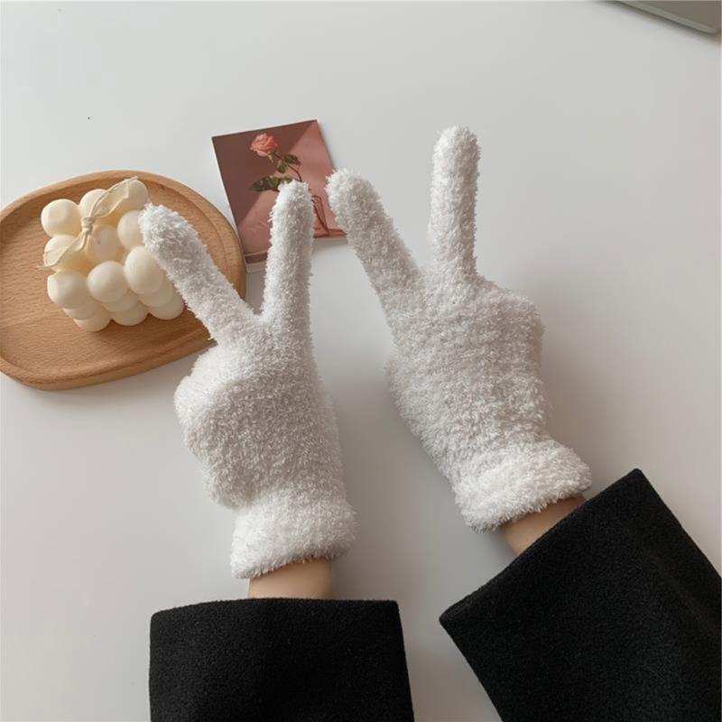 Winter Warm Gloves Stretchy Mittens Adult Coral Velvet Solid Color Full Finger Gloves Skiing Gloves for Cold Weather