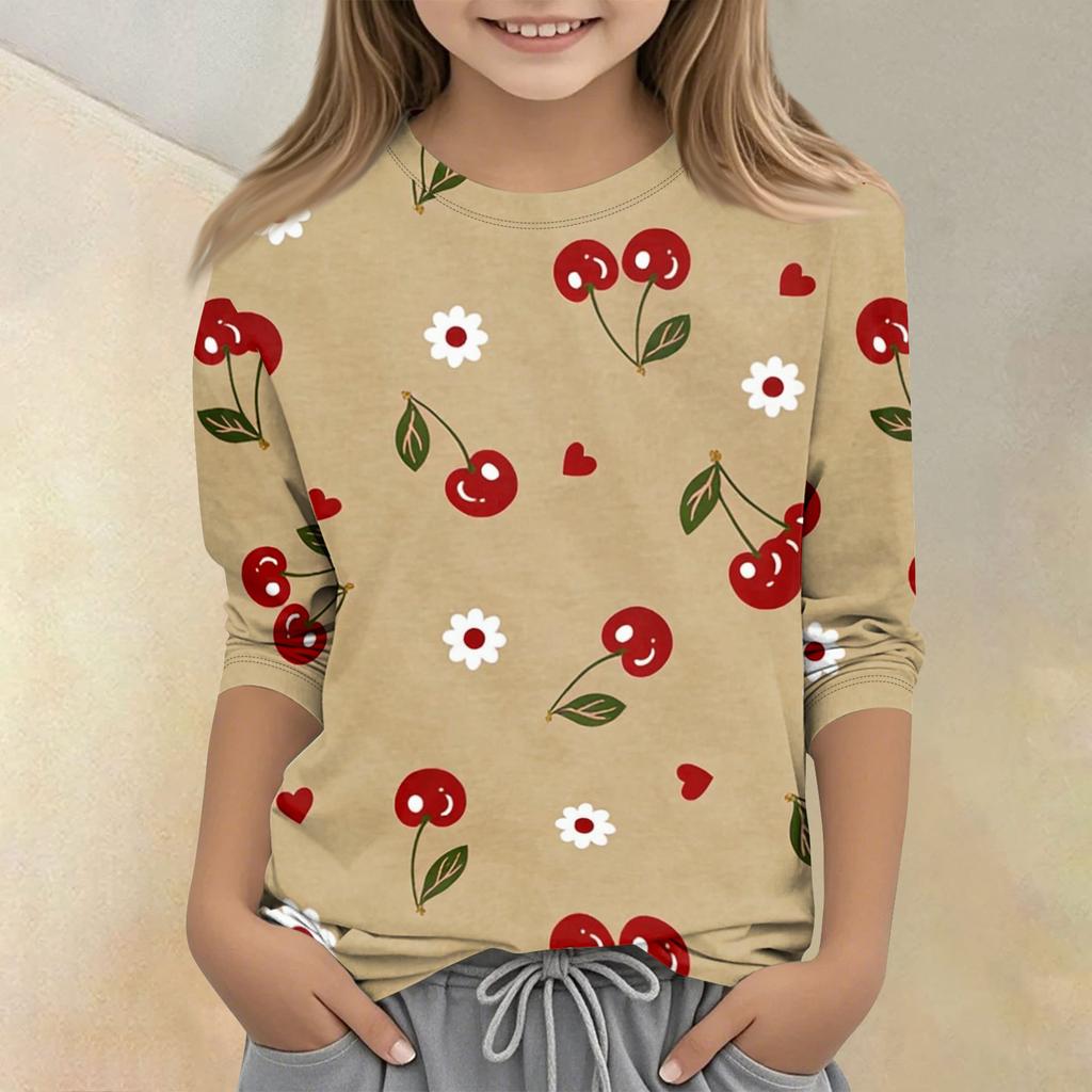 Children's Printed Round Neck Seven Quarter Sleeve Casual T-shirt