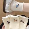 White Pile-up Socks - Cotton, Sweat-absorbing, Breathable, Elastic, Rolled-edge Mid-calf Socks with Cute Cartoon Patterns for Casual Wear