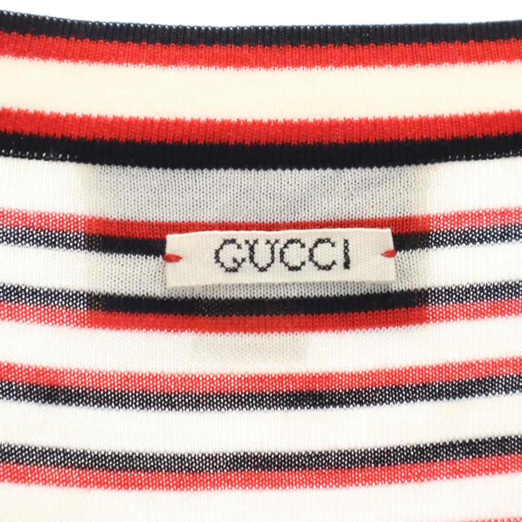 GUCCI made in Italy Border Pattern Long sleeve V neck cardigan L Red Men's Used