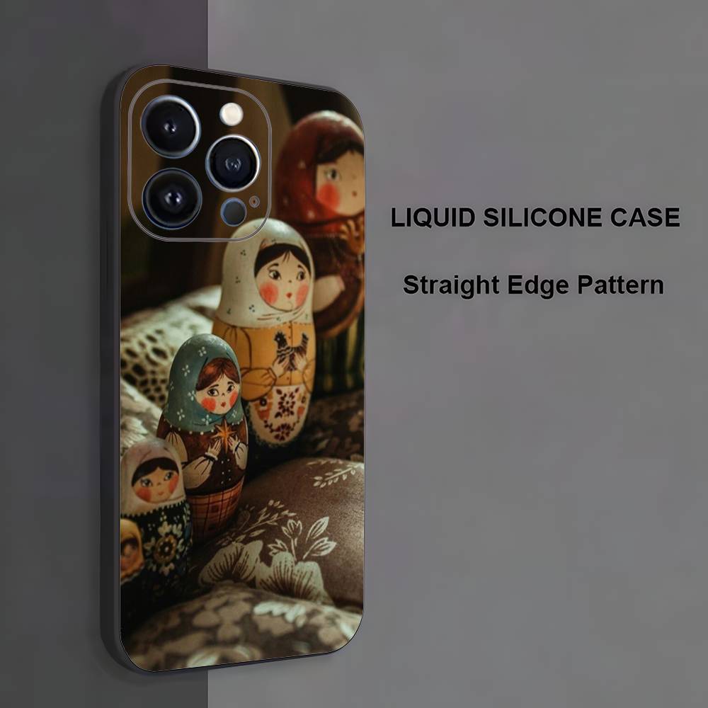 

Russian Art Matryoshka Phone Case For iPhone 17,16,15,14,13,12,11 ,Pro Max,XS,X,XR,SE,Mini,8,7,Soft Silicone Black Cover iPhone15